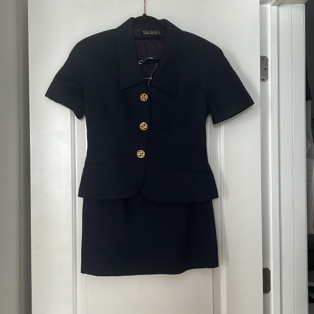 Tahari Navy Blazer with Gold Buttons